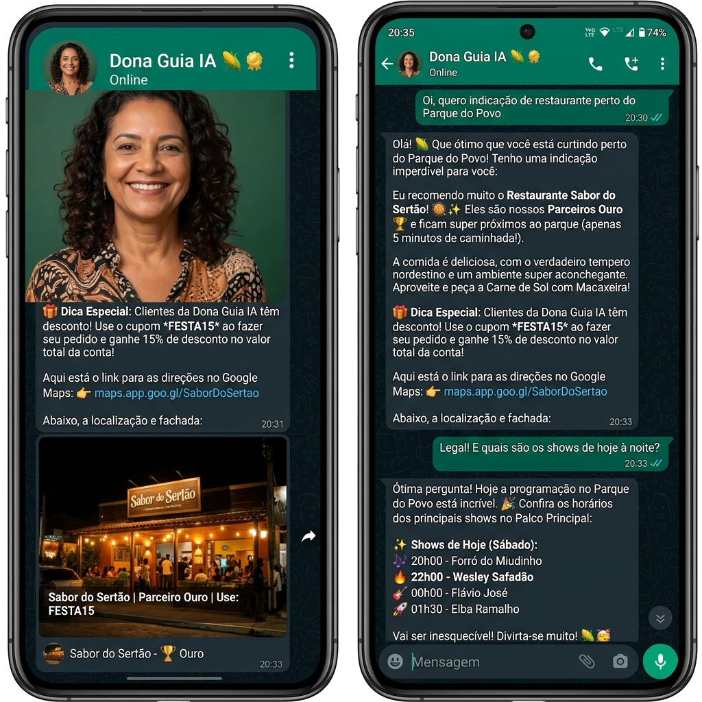 Interface do DestinoWeb IA em ação no WhatsApp
